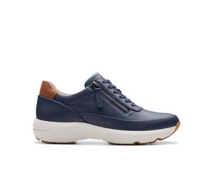 Clarks Tivoli Zip Navy Leather Trainers In Blue Blue 6-Standard Fit