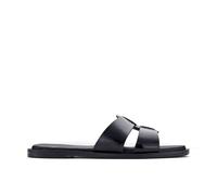 Clarks Trala Slide Black Patent Flat Sandals,sliders Black