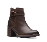 Clarks unisex-adult Leda Strap Fashion Boot, Dark Brown Leather, 8.5 Wide