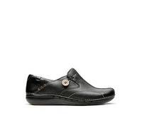Clarks Wide Fit Un Loop Leather Flat Shoe - Black, Black, Size 6, Women Black