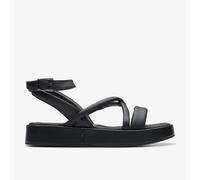 Clarks Womens Alda Cross Black Leather Flat Sandals Leather Casual