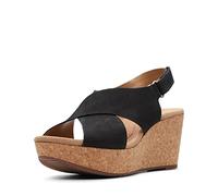 Clarks Women's Annadel Eirwyn Wedge Sandal, Black Nubuck, 5 UK