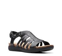Clarks Women's April Belle Flat Sandal, Black Leather, 6 UK