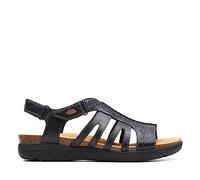 Clarks Women's April Belle Flat Sandal, Black Leather, 7.5 UK