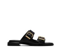 Clarks Women's Ariany Bay Black Leather Flat Sandals, Sliders | Size: 6-Standard Fit Clarks Black 6-Standard Fit