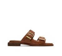 Clarks Women's Ariany Bay Tan Leather Flat Sandals, Sliders in Brown | Size: 5-Standard Fit Clarks Brown 5-Standard Fit