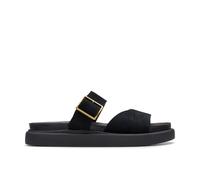Clarks Womens Aristella Mule Black Suede Flat Sandals,Two Part Sandals