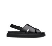 Clarks Womens Aristella Sun Black Leather Flat Sandals