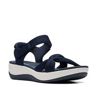 Clarks Women's Arla Shore Flat Sandal, Navy Textile, 3.5 UK