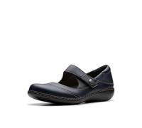 Clarks Women's Ashland Elayne Mary Jane Flat, Navy Tumbled, 8 UK