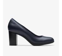 Clarks Womens Bayla Carly Navy Leather Court Shoes,Heels Leather Smart
