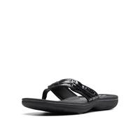 Clarks Women's Breeze Sea Flip-Flop Black Patent Synthetic 11