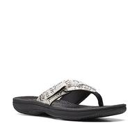 Clarks Women's Breeze Sea Flip-Flop, Black/White Snake Synthetic, 8 UK