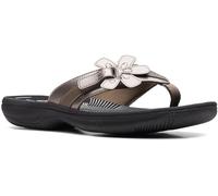 Clarks Womens Breeze Sea Flip-Flop Sandals - Comfortable Flip Flop with Adjustable Hook and Arch Support - Casual Summer Wearing Cloudsteppers for Everyday, Pewter/Black, 6.5 UK