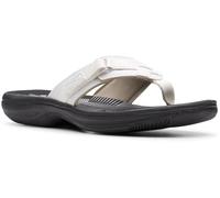 Clarks Womens Breeze Sea Flip-Flop Sandals - Comfortable Flip Flop with Adjustable Hook and Arch Support - Casual Summer Wearing Cloudsteppers for Everyday, White/Black, 3.5 UK