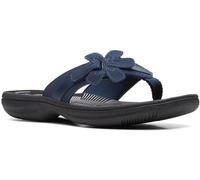 Clarks Womens Breeze Sea Flip-Flop Sandals - Comfortable Flip Flop with Adjustable Hook and Arch Support - Casual Summer Wearing Cloudsteppers for Everyday, Flora Navy/Black, 8.5 UK