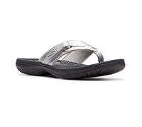 Clarks Women's Breeze Sea Flip-Flop, Silver Synthetic/Black Sole, 8 UK