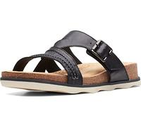 Clarks Women's Brynn Hope Flat Sandal, Black Leather, 6 UK