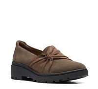 Clarks Women's Calla Style Loafer Flat, Dark Olive Suede, 7 UK