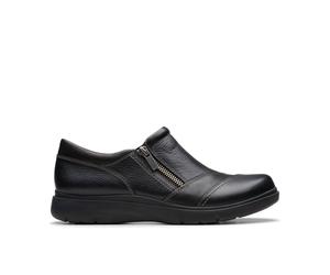 Clarks Women's Certina Pure Black Leather Slip Ons Flat | Size: 5/Standard Fit