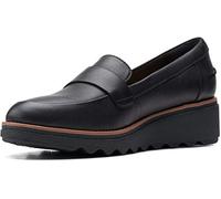 Clarks Women's Clarks Women's - Sharon Gracie Black Leather With Dark Tan Welt 8w Penny Loafer, Black Leather With Dark Tan Welt, 6 UK Wide