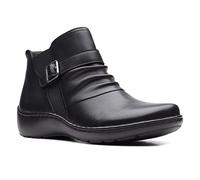Clarks Women's Cora Rouched Ankle Boot, Black Leather, 4 UK