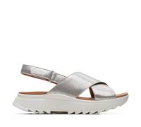Clarks for woman. 26171951 DashLite Wish silver leather sandals (8UK= 42), 3 to 5 cm, Velcro, Casual