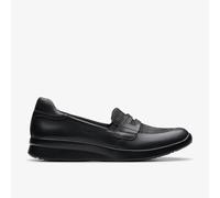 Clarks Womens Ellowyn Penny Black Leather Loafers,Slip Ons Leather Casual