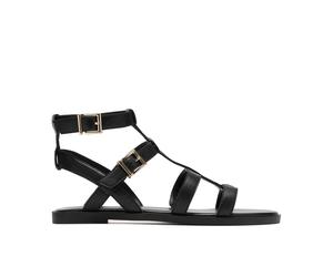 Clarks Women's Erisia Glad Black Leather Flat Sandals | Size: 4/Standard Fit