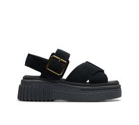 Clarks Womens Evamar Wish Black Suede Flat Sandals,Flatforms