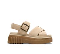Clarks Womens Evamar Wish Ecru Suede Flat Sandals,Flatforms