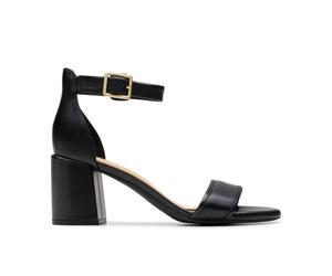 Clarks Women's Ezoria Mae Black Leather Heeled Sandals | Size: 3/Standard Fit