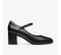 Clarks Womens Freva 55 Strap Black Leather Heels,Mary Jane Leather Smart