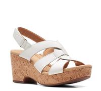 Clarks Women's Giselle Beach Wedge Sandal, White Leather, 8 UK