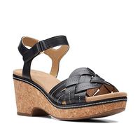 Clarks Women's Giselle Coast Wedge Sandal, Black Leather, 6.5 UK