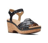 Clarks Women's Giselle Coast Wedge Sandal, Black Leather, 7 UK