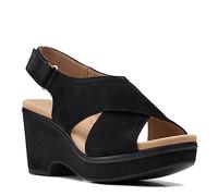 Clarks Women's Giselle Coast Wedge Sandal, Black Suede, 5.5 UK
