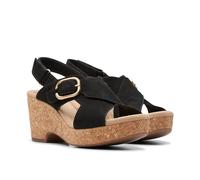 Clarks Women's Giselle Dove Wedge Sandal, Black Nubuck, 3.5 UK