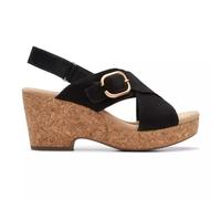 Clarks Women's Giselle Dove Wedge Sandal, Black Nubuck, 4.5 UK