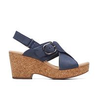 Clarks Women's Giselle Dove Wedge Sandal, Navy Nubuck, 7 UK