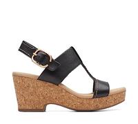 Clarks Women's Giselle Style Wedge Sandal, Black Leather, 4 UK