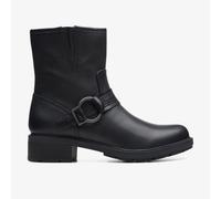 Clarks Womens Hearth Cross Black Leather Heels,Mid Calf Boots Leather Casual