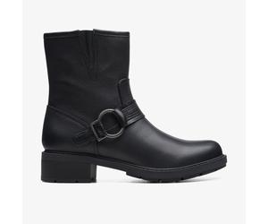 Clarks Womens Hearth Cross Black Leather Mid Calf Boots,Heels Leather Casual