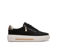 Clarks Womens Hollyhock Zip Black Nubuck Trainers,Lace Up