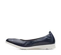 Clarks Women's Jenette Ease Ballet Flat, Navy Leather/White Sole, 6.5 UK