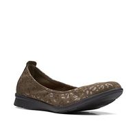 Clarks Women's Jenette Ease Ballet Flat, Olive Fabric, 4 UK