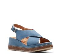 Clarks Women's Kassanda Step Wedge Sandal, Blue Nubuck, 8 Wide