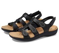 Clarks Women's Laurieann Vine Flat Sandal, Black Leather, 8 UK