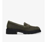 Clarks Womens Lauryl Step Dark Olive Suede Loafers,Slip Ons Suede Casual