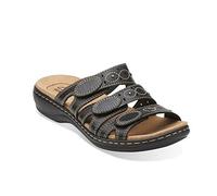 CLARKS Women's Leisa Cacti Slide Sandal, Black Leather, 12 M US